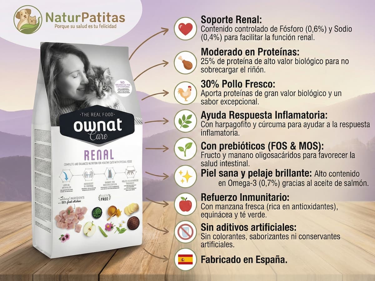 Pienso de cuidado renal con 30% Pollo fresco para Gato bajo en fósforo y sodio