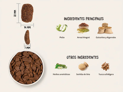 Pienso completo de Pollo fresco y Cereales integrales para Perro adulto de alta digestibilidad