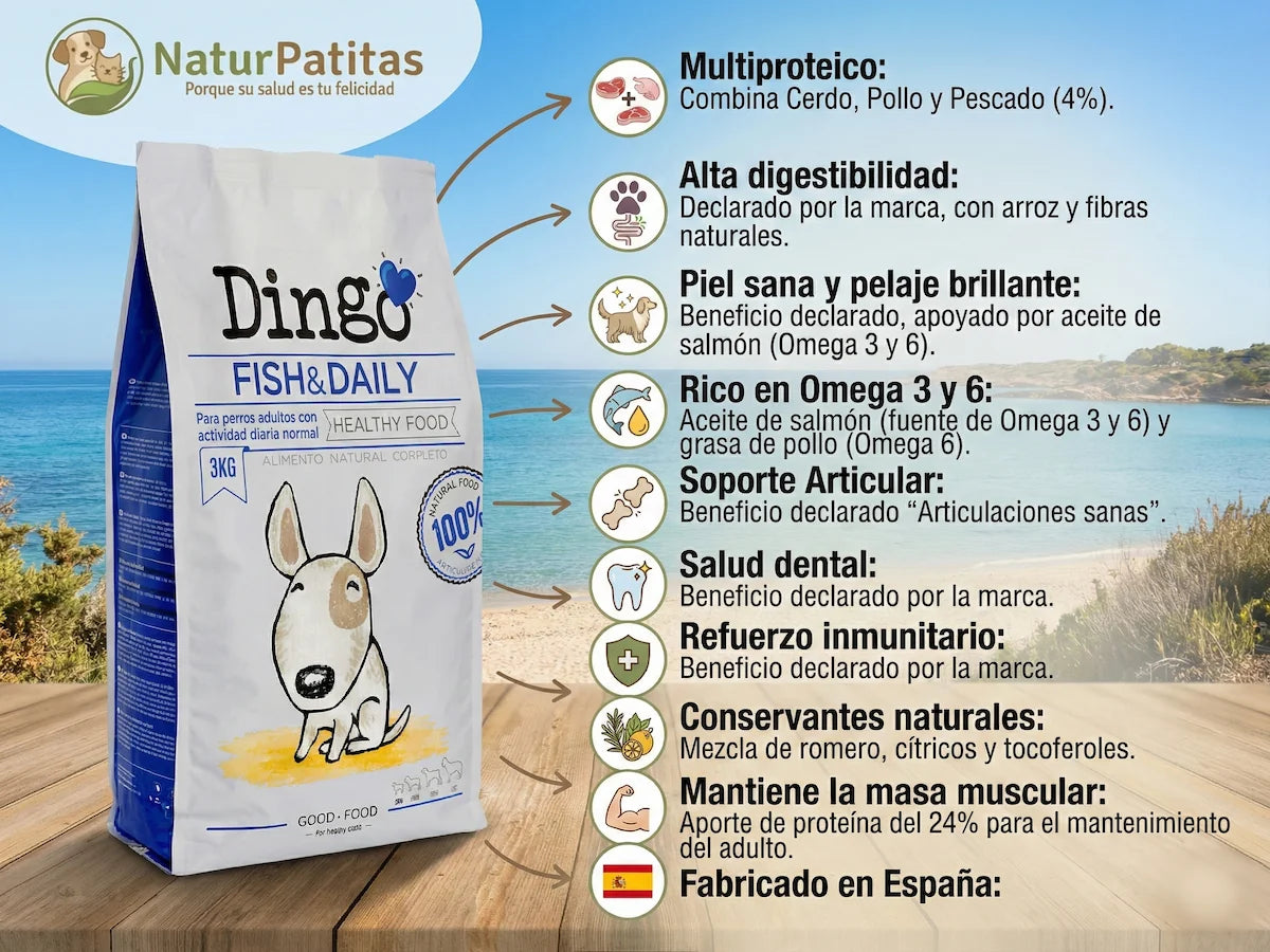 Saco de pienso completo de Cerdo y Pescado para Perro para piel y pelo sanos