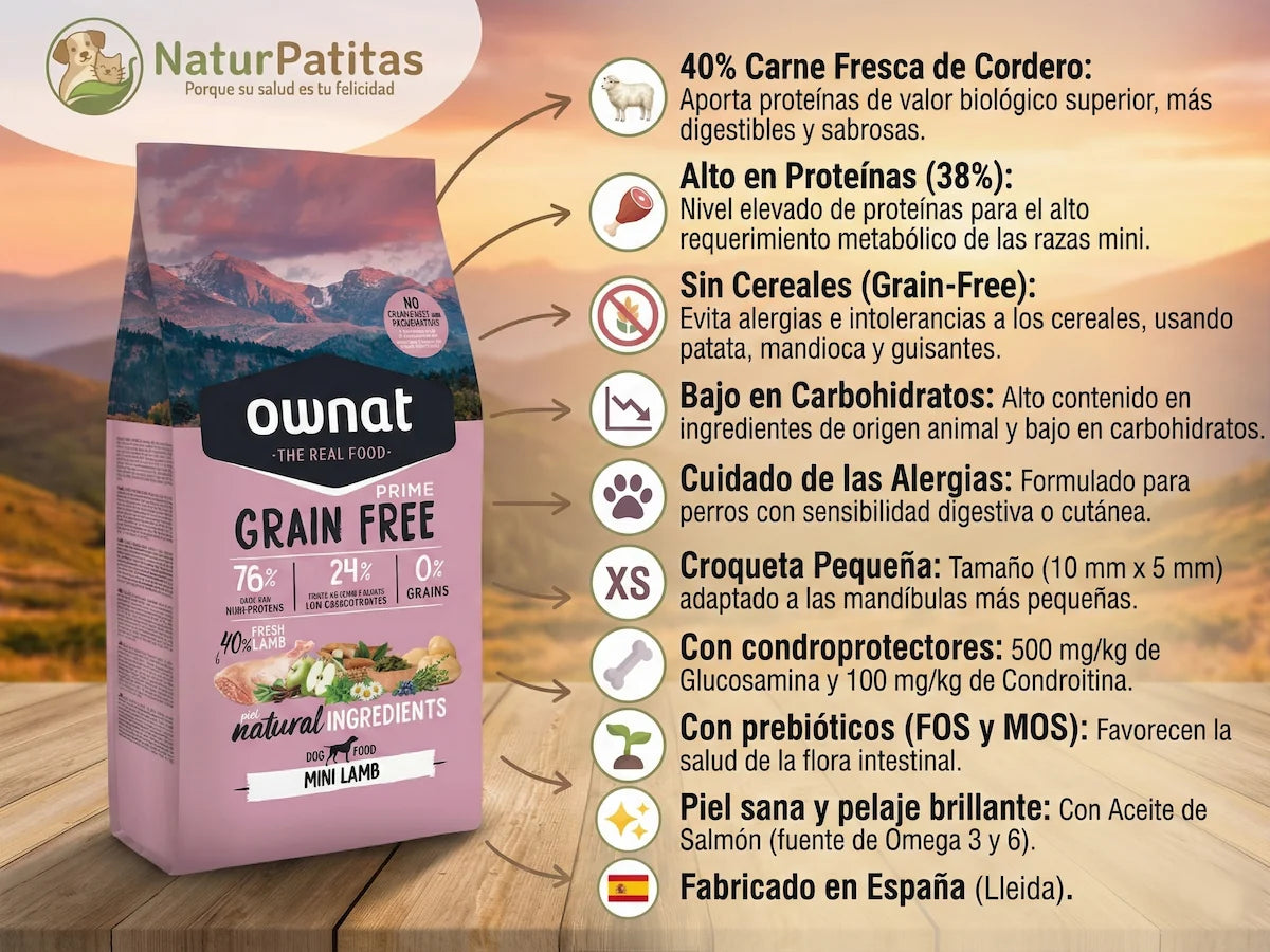 Pienso natural sin cereales con 40% cordero fresco para perro de raza pequeña