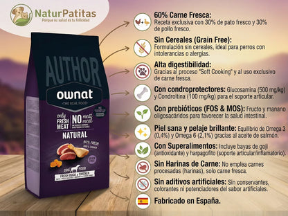 Pienso de 60% Pato y Pollo fresco para Perro sin harinas cárnicas y con condroprotectores