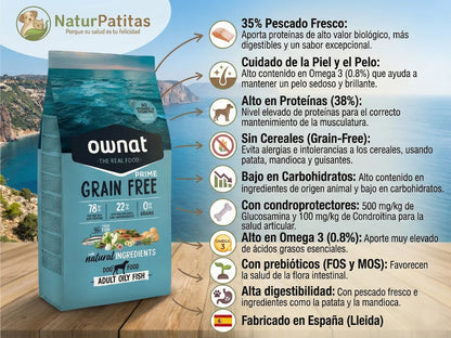 Pienso natural sin cereales con 35% pescado azul fresco para perro adulto y piel sana