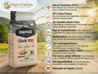 Pienso natural sin cereales con 20% pollo fresco y alta proteína para perro adulto