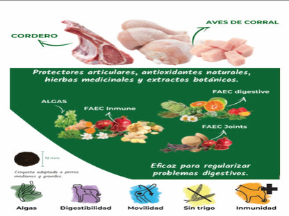 Saco de pienso completo de Cordero y Pollo para Perro de raza grande con colágeno y condroprotectores