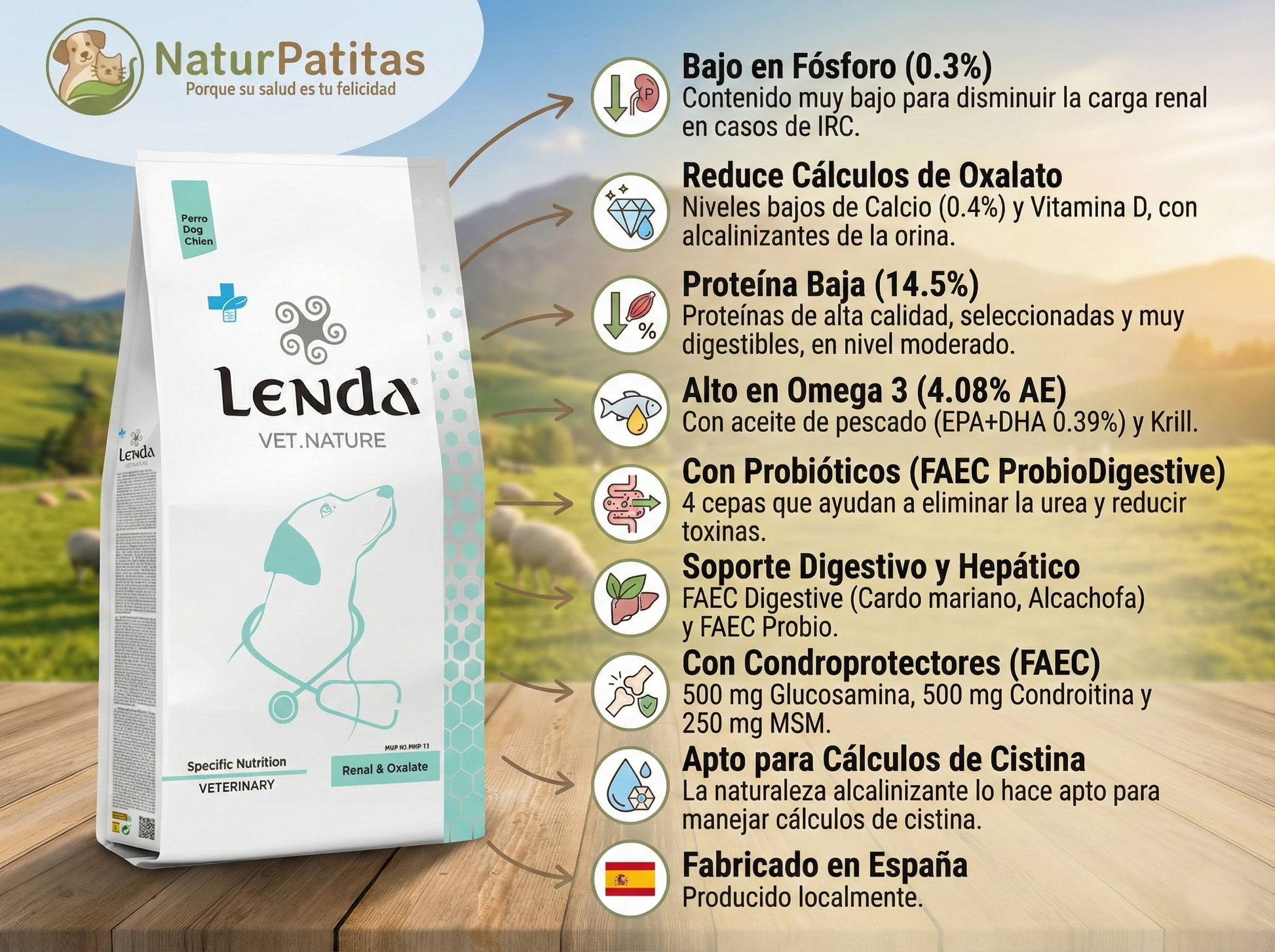 Saco de pienso veterinario renal de Ave y Porcino para Perro bajo en fósforo para insuficiencia renal