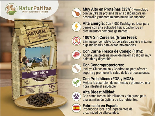 Saco de pienso Wild Recipe de Pato, Pavo y Conejo para Perro activo y cachorros