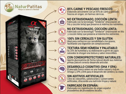 Saco de pienso semihúmedo de Pavo y Pescado fresco para Perro cachorro con textura tierna