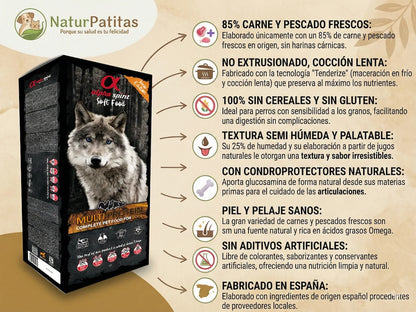 Saco de pienso semihúmedo multiproteico de Pollo y Pescado fresco para Perro con textura tierna