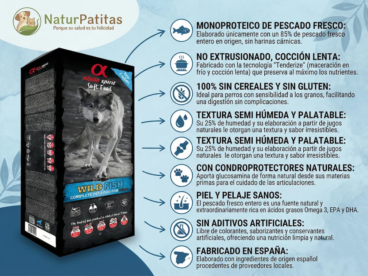 Saco de pienso semihúmedo de Pescado fresco para Perro hipoalergénico con textura tierna