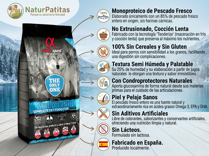 Pienso Semihúmedo de Pescado Fresco SIN CEREALES + DIGESTIÓN ÓPTIMA y PIEL y PELO ÓPTIMO para Perro Junior/Adulto/Senior (también Esterilizado) cualquier tamaño
