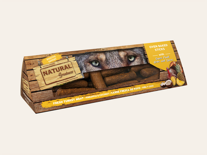 Snack Funcional Barritas Horneadas de Pavo, Piña y Coco "SIN CEREALES + DIGESTIVO & ANTIINFLAMATORIO" para Perro Adulto/Senior cualquier tamaño