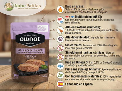 Paté de Pollo y Salmón "SIN CEREALES + CONTROL DE PESO & PIEL SANA Y PELO BRILLANTE" para Gato Adulto Esterilizado