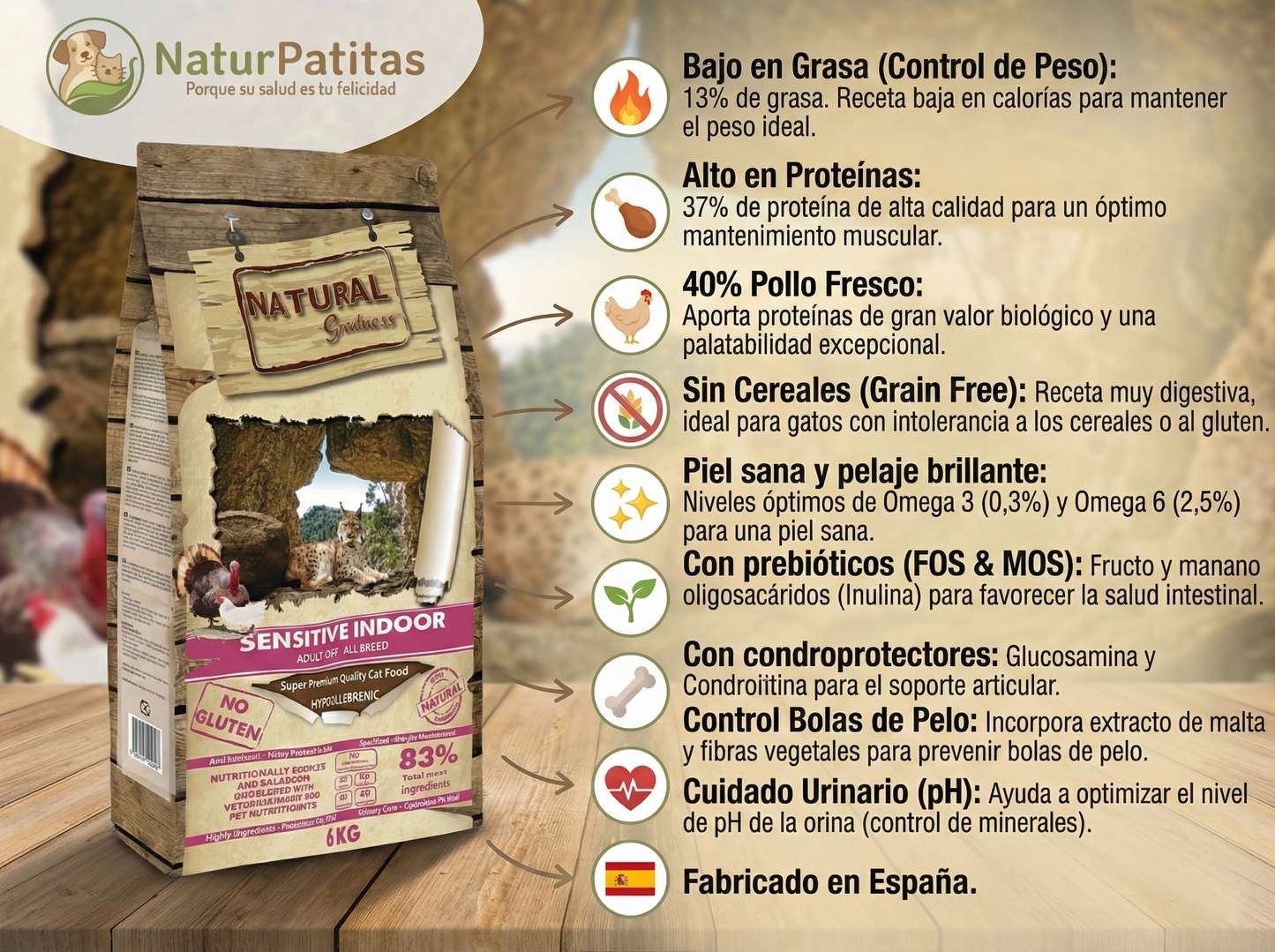 Pienso de Pollo, Pavo y Salmón "SIN CEREALES + CONTROL DE PESO & SALUD URINARIA" para Gato Adulto/Senior y Esterilizados