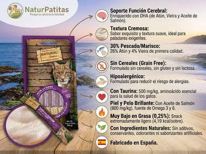 Snack cremoso de Atún y Vieira para Gato con DHA para el desarrollo cerebral
