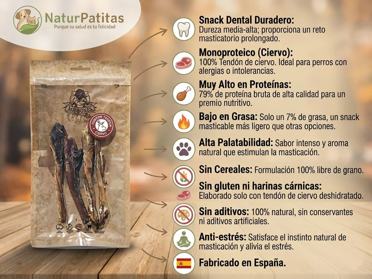 Snack dental natural de 100% Tendón de Ciervo deshidratado para Perro de larga duración