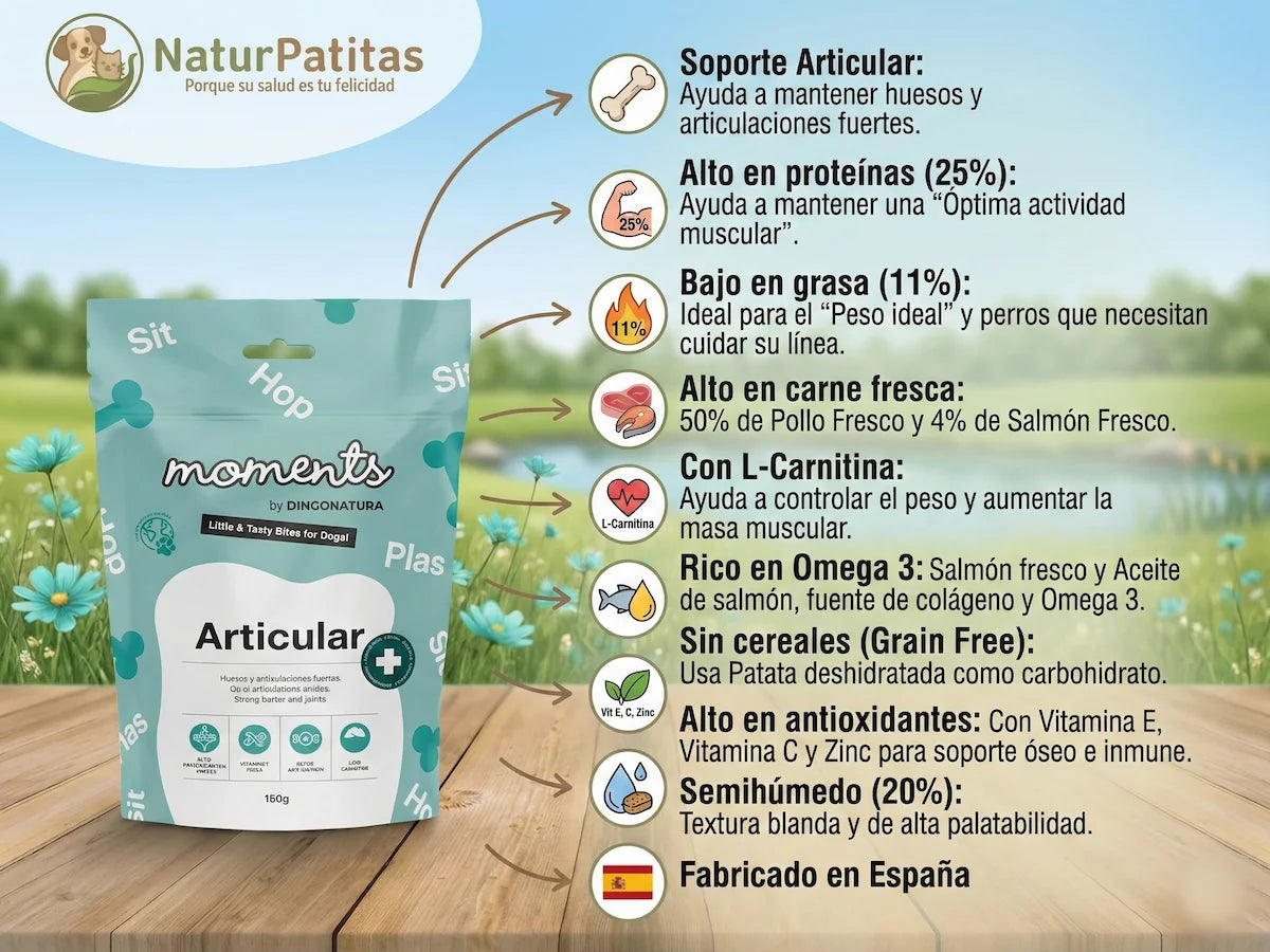 Snack natural funcional de Pollo y Salmón para Perro para el cuidado de las articulaciones
