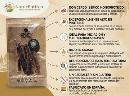 Snack natural de 100% Nervio de Cerdo Ibérico deshidratado para Perro limpieza dental