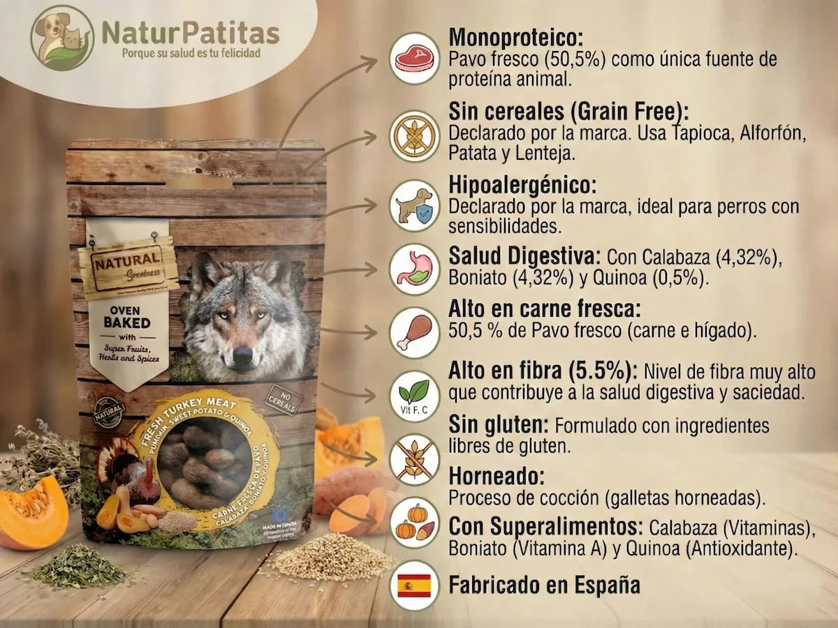 Snack natural horneado de Pavo fresco, Calabaza y Quinoa para Perro