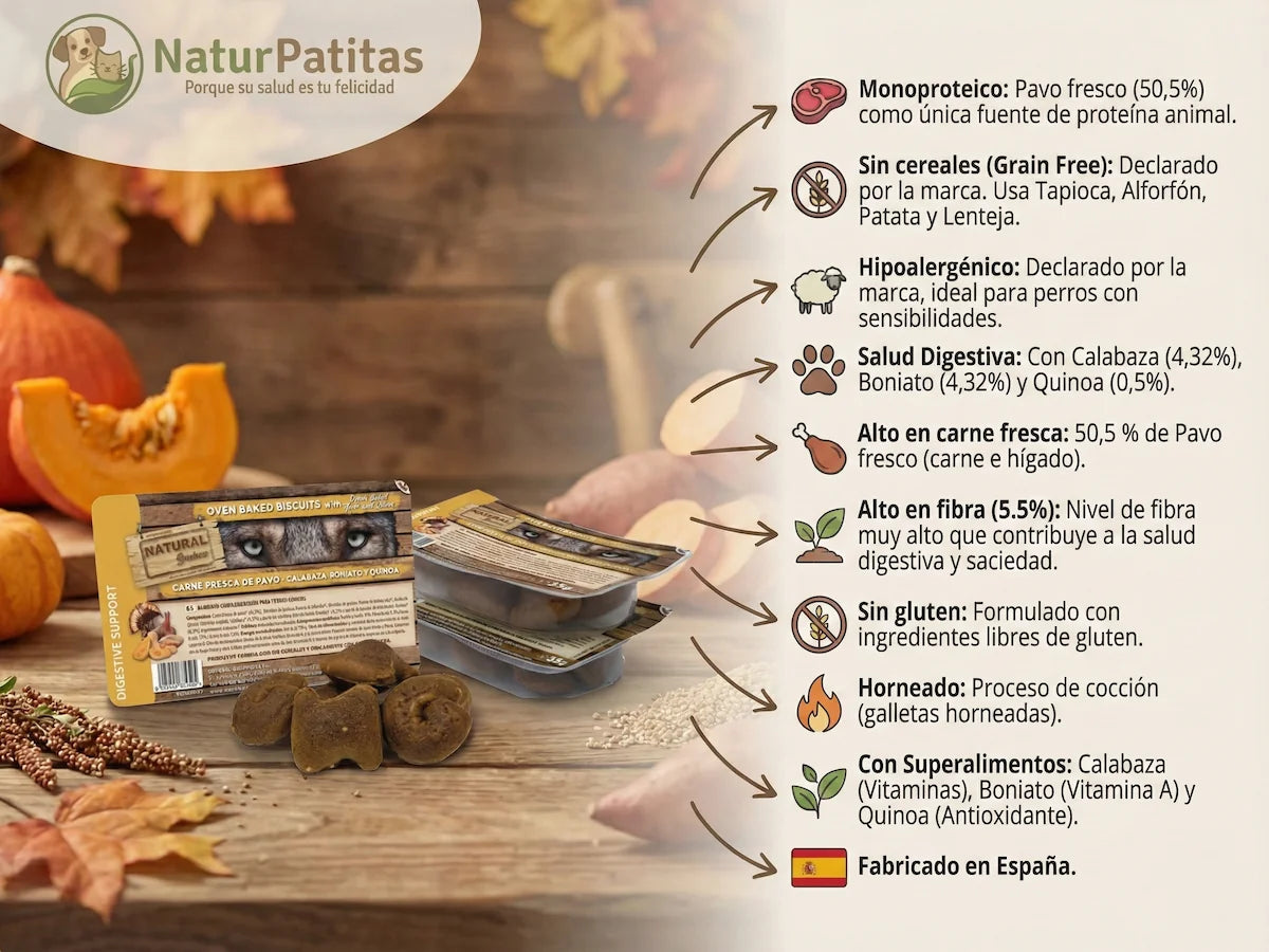 Snack natural horneado de Pavo fresco, Calabaza y Quinoa para Perro