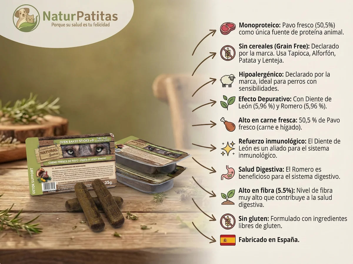 Snack natural horneado de Pavo fresco con Diente de León para Perro