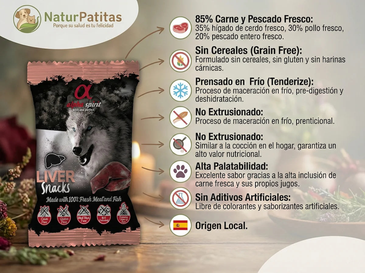 Snack semi húmedo de Hígado Pollo y Pescado para Perro sin cereales