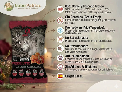 Snack semi húmedo de Cerdo, Pollo y Pescado para Perro con 85% carne fresca
