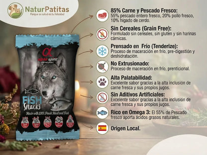 Snack semi húmedo de Pescado fresco y Pollo para Perro con 85% carne