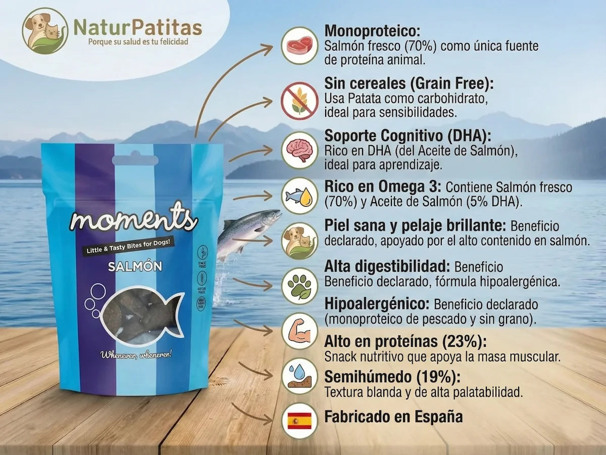 Snack natural de Salmón fresco para Perro hipoalergénico y rico en Omega 3