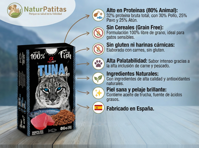 Snack Complementario de Pollo, Pavo y Atún "SIN CEREALES + DIGESTIVO & REFUERZO INMUNITARIO" para Gato cualquier edad también Esterilizado