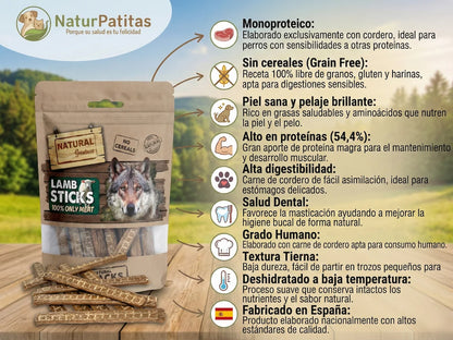 Beneficios del snack Sticks de Cordero Natural Greatness: textura tierna, alta digestibilidad y salud de piel y pelo para perros - NaturPatitas