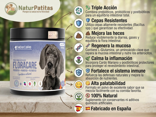 Suplemento Flora Intestinal con Pre, Pro y Postbióticos SIN CEREALES + RECUPERACIÓN DIGESTIVA y REFUERZO INMUNITARIO para Perro de Todas las Edades y Tamaños (También Esterilizados)