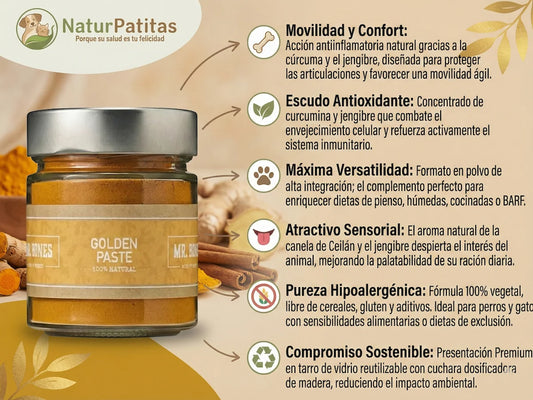 Suplemento natural de Cúrcuma (Golden Paste) para Perro y Gato con propiedades antiinflamatorias