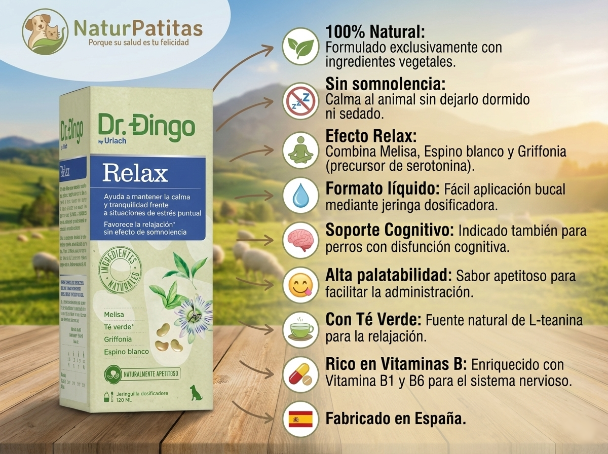 Suplemento líquido natural con Té Verde y Melisa para Perro con efecto relajante