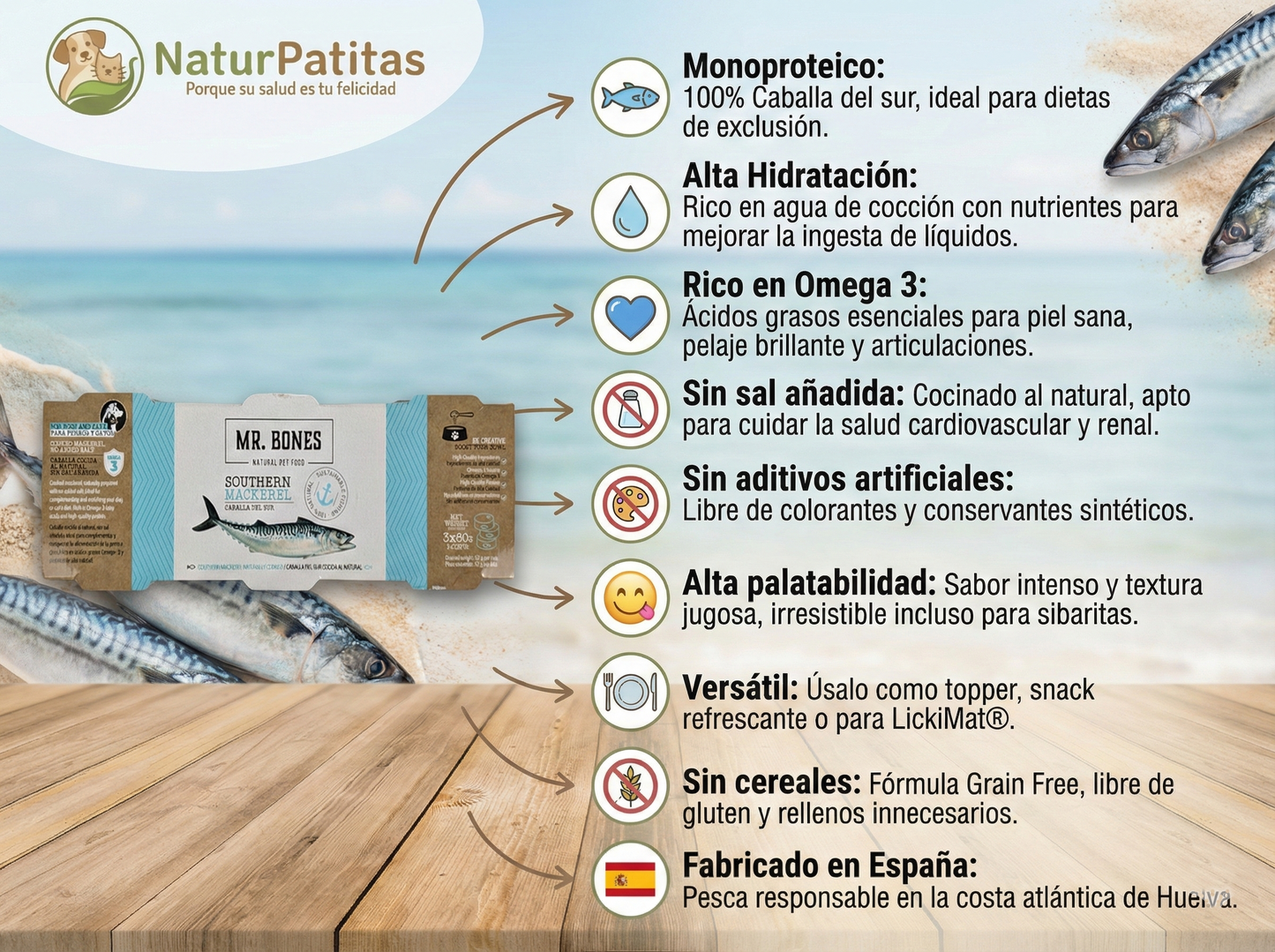 Topper de Caballa Fresca SIN CEREALES + SALUD ARTICULAR e HIDRATACIÓN EXTRA para Perro y Gato cualquier edad (también esterilizados)