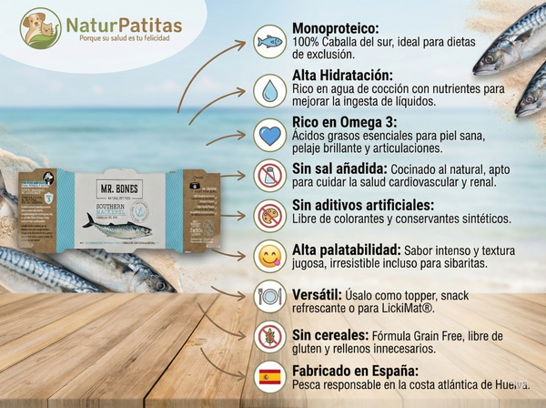 Topper de Caballa Fresca SIN CEREALES + SALUD ARTICULAR e HIDRATACIÓN EXTRA para Perro y Gato cualquier edad (también esterilizados)