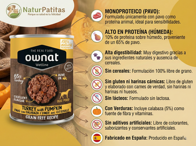 Paté Completo de Pavo con Calabaza "SIN CEREALES + ALTA DIGESTIBILIDAD & PIEL Y PELAJE SANO" para Perro de cualquier edad y tamaño
