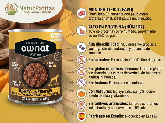 Paté Completo de Pavo con Calabaza "SIN CEREALES + ALTA DIGESTIBILIDAD & PIEL Y PELAJE SANO" para Perro de cualquier edad y tamaño