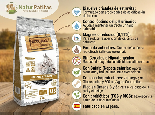 Pienso "VETERINARIO SIN CEREALES + DISOLUCIÓN DE ESTRUVITA & CONTROL PH URINARIO" para Gato Adulto/Senior y Esterilizado