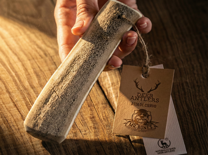 Mordedor Natural de Asta de Ciervo Partida "SIN CEREALES + SALUD DENTAL & ENTRENAMIENTO" para Perro Adulto/Senior