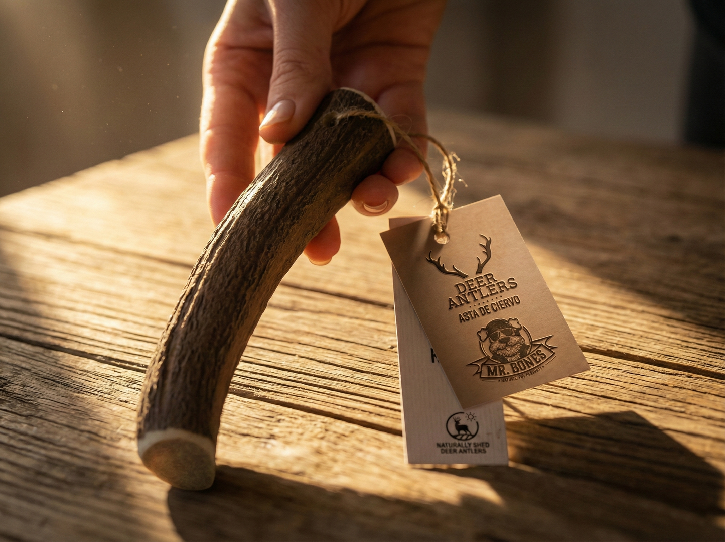 Mordedor Natural de Asta de Ciervo Entero "SIN CEREALES + SALUD DENTAL & ENTRENAMIENTO" para Perro Adulto