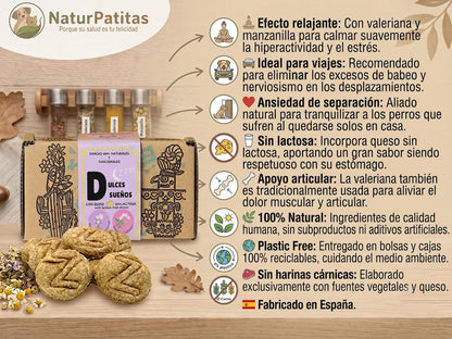 Snack Funcional de Queso sin Lactosa, Valeriana y Manzanilla CON CEREALES + RELAJANTE + APOYO ARTICULAR para Perro Adulto y Senior de Todos los Tamaños (también Esterilizados)
