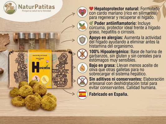 Snack Funcional de Garbanzo, Cardo Mariano y Cúrcuma SIN CEREALES + CUIDADO HEPÁTICO e HIPOALERGÉNICO para Perro Adulto y Senior de Todos los Tamaños (también Esterilizados)