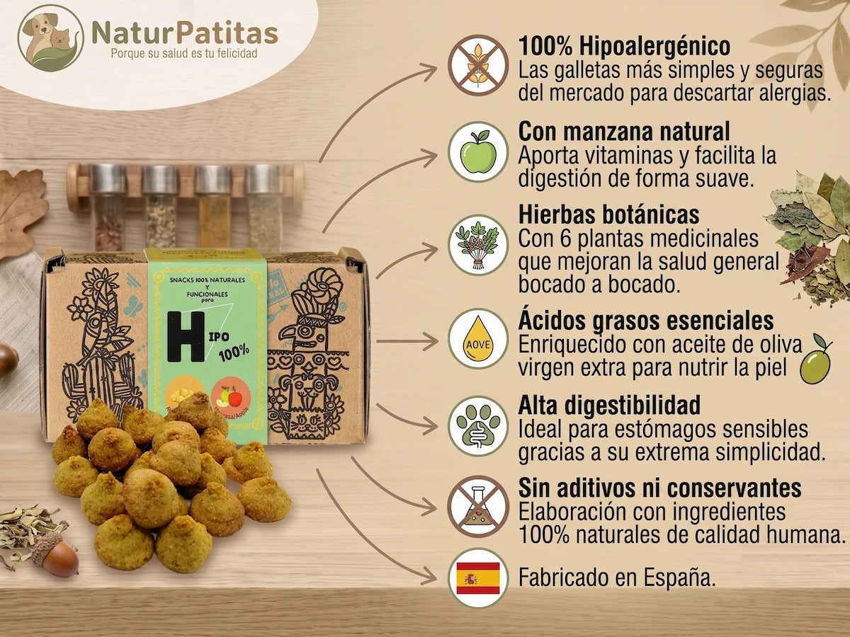 Snack Funcional de Garbanzo y Manzana SIN CEREALES + 100% HIPOALERGÉNICO y ESTÓMAGOS SENSIBLES para Perro y Gato de Todas las Etapas y Tamaños (también Esterilizados)